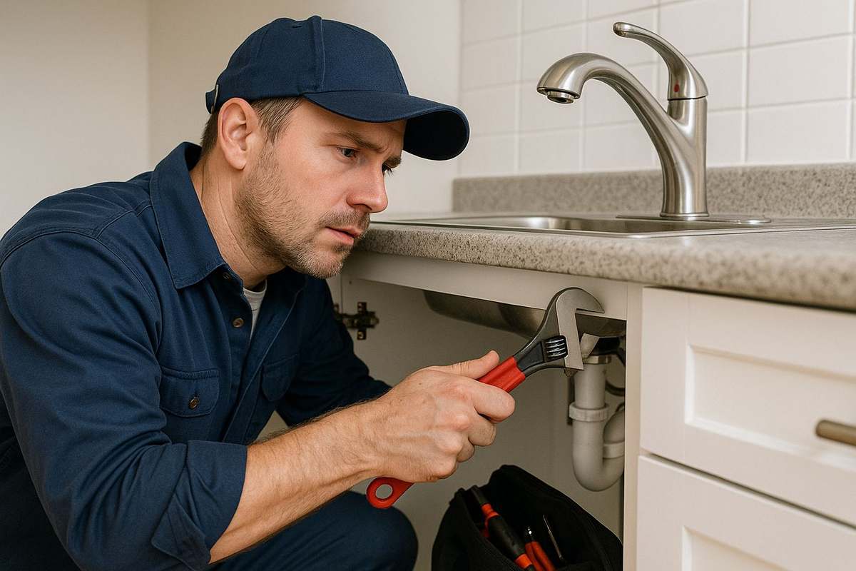 Plumber fixing a sink